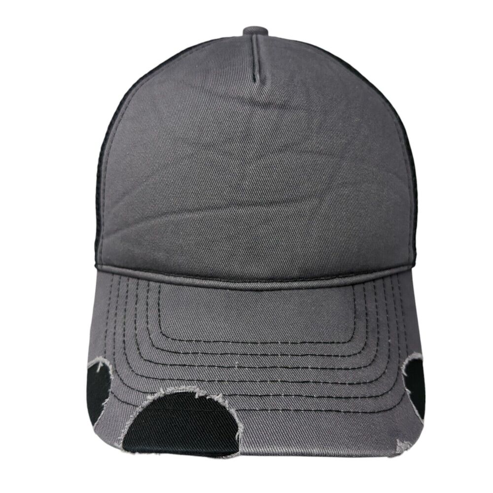 Ha Snapback Trucker Hat Gray One Size Adjustable Mesh Back Distressed Blank